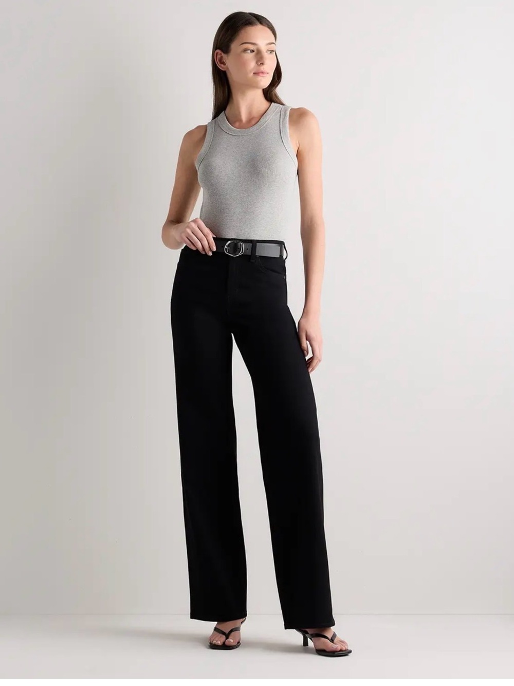 Quince Black Bella Stretch Wide Leg Jeans High rise